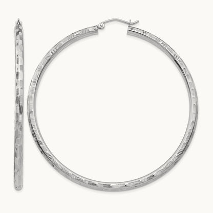 Diamond-cut Hoop Earrings, 14K White Gold