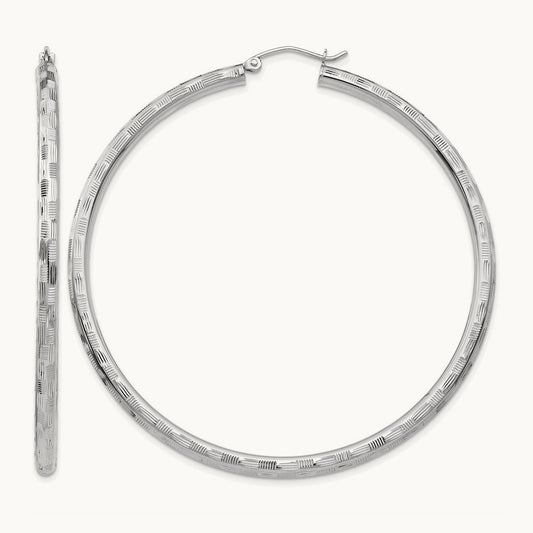 Diamond-cut Hoop Earrings, 14K White Gold