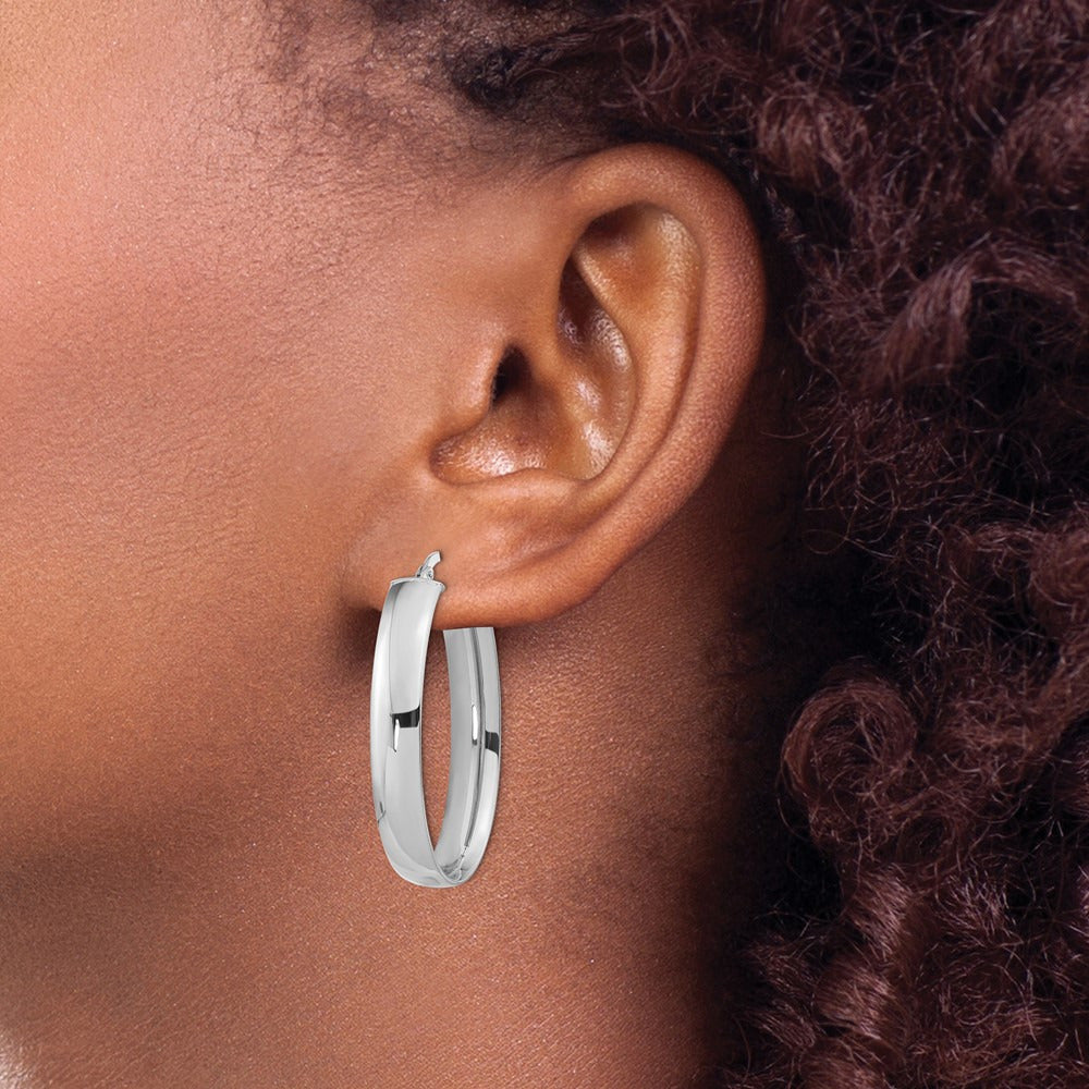 Oval Hoop Earrings — 14K White Gold