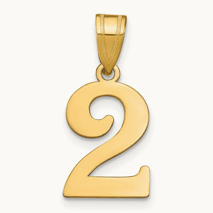 Polished Number 2 Pendant — 14K Yellow Gold, 17.06mm
