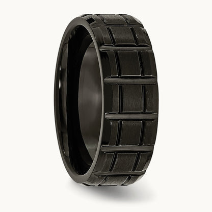 Titanium Brushed and Polished Black IP-plated 8mm Notched Band