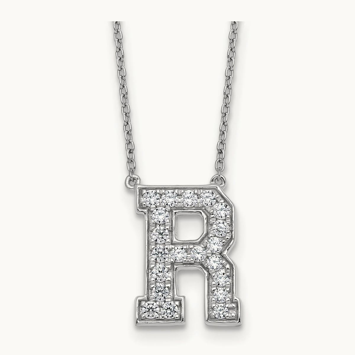 Initial Necklace — 14K White Gold, R, 1/2 ct