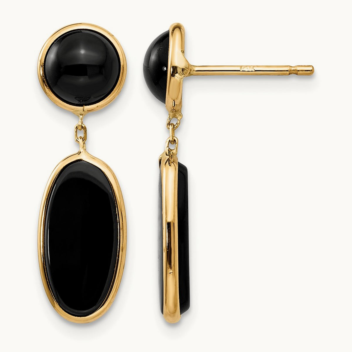 Onyx Oval Dangle Post Earrings — 14K Yellow Gold