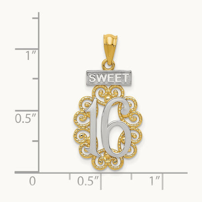 w/Rhodium Filigree SWEET 16 Pendant, 14K