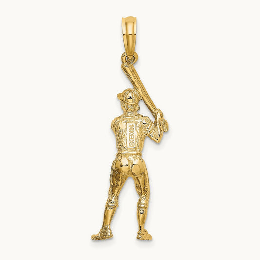 3-D Baseball Player with Bat Charm, 14K