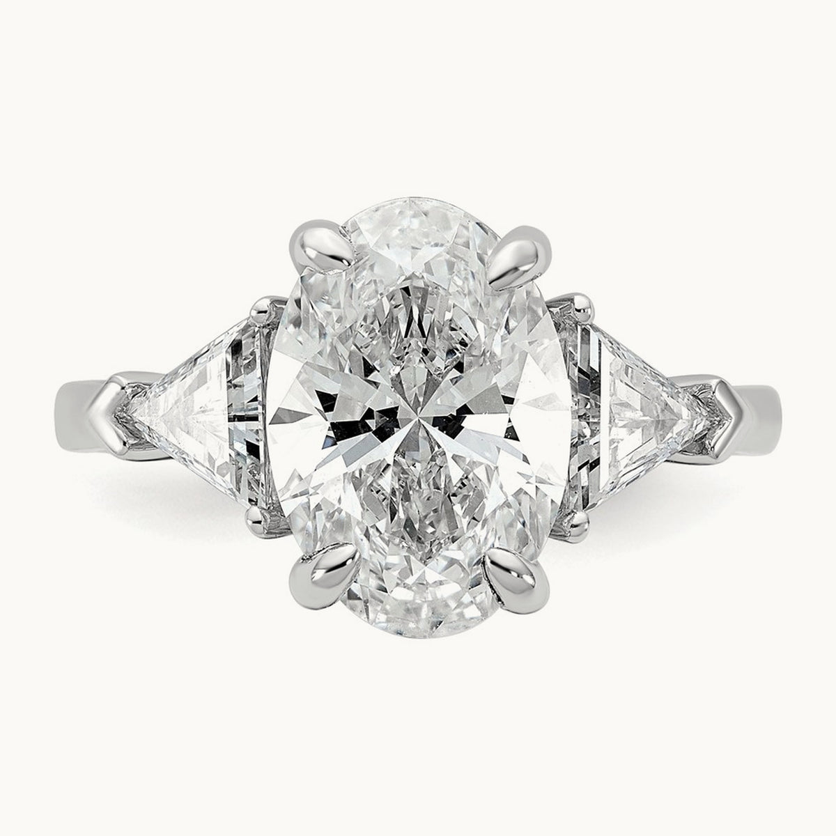 Oval & Trillion 3 Stone Engagement Ring, 1.50-4.00 ct tw Lab-Grown Diamond — 4 1/8 ct, 14K White Gold