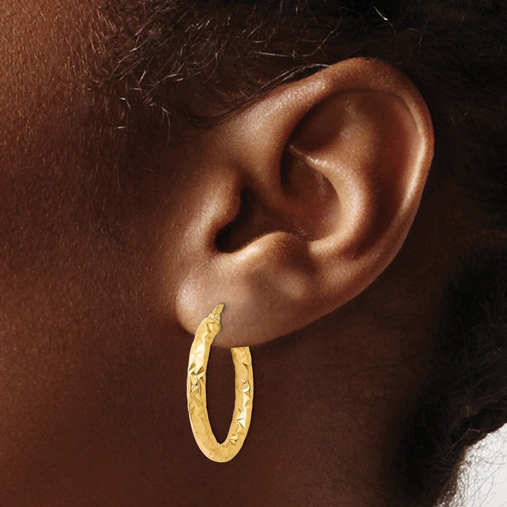 ForeverLite Polished and Textured Hoop Earrings — Leslie's — 14K Yellow Gold, 25mm