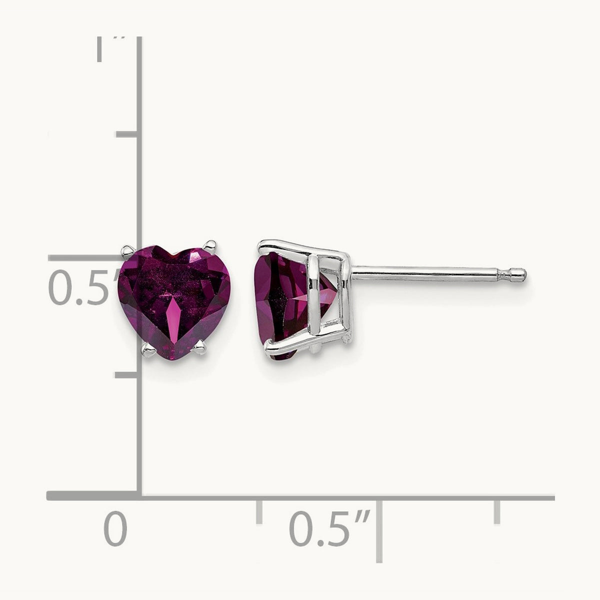 Heart Rhodolite Garnet Earrings, 6mm, 14K White Gold