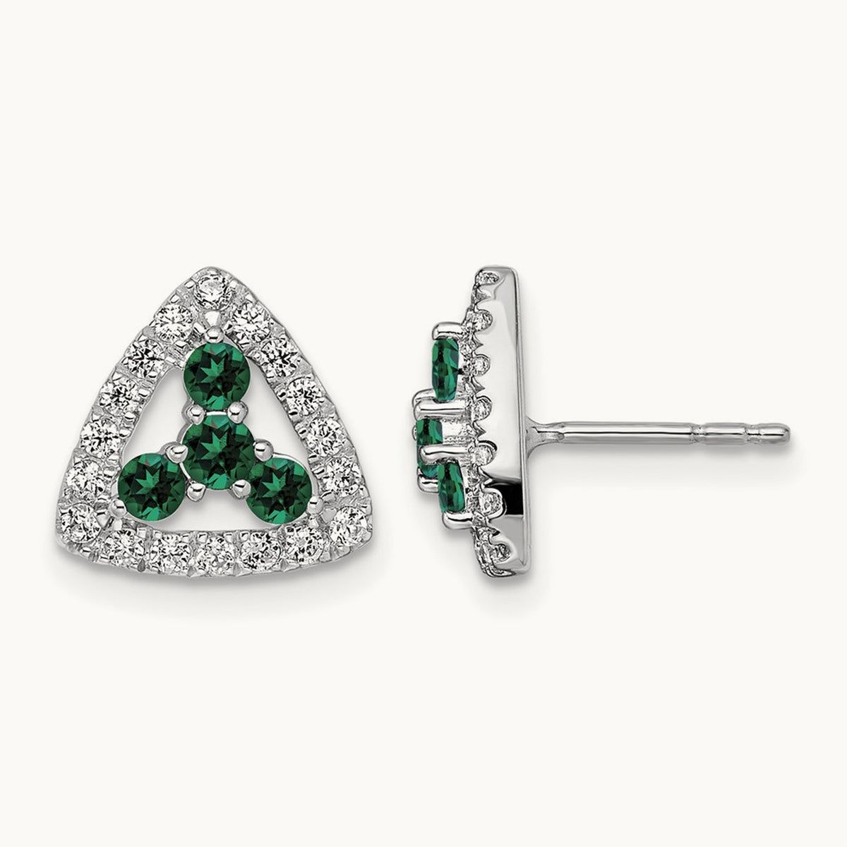 Created Emerald Triangle Post Earrings, 0.25 ct tw Lab-Grown Diamond — 14K White Gold
