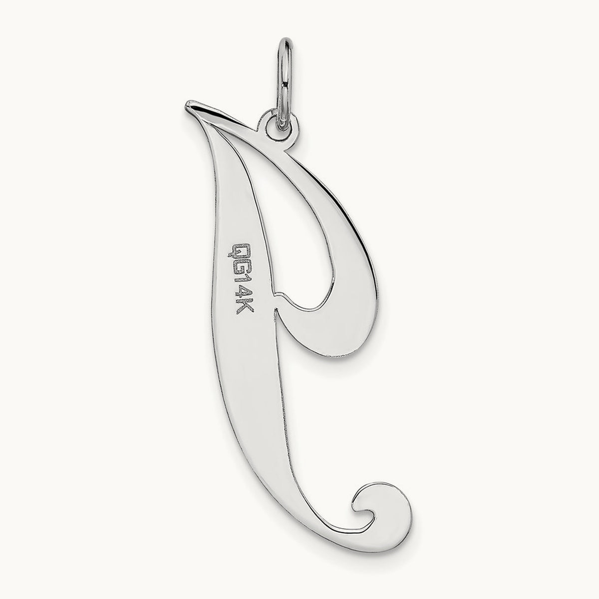 Large Fancy Script Initial Charm — 14K White Gold, J