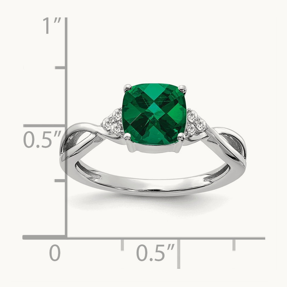 Checkerboard Created Emerald and Lab-Grown Diamond Ring — 14K White Gold, 7