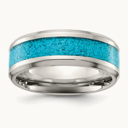 Polished with Turquoise Inlay Band, 8mm, Titanium