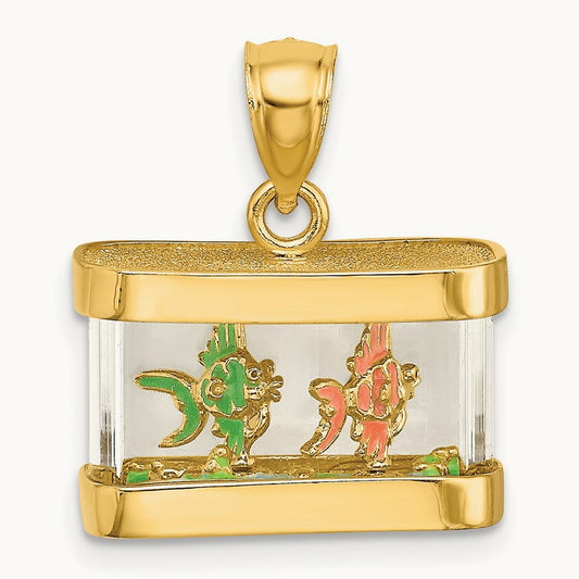 3-D Moveable Enamel Fish Aquarium Charm, 14K