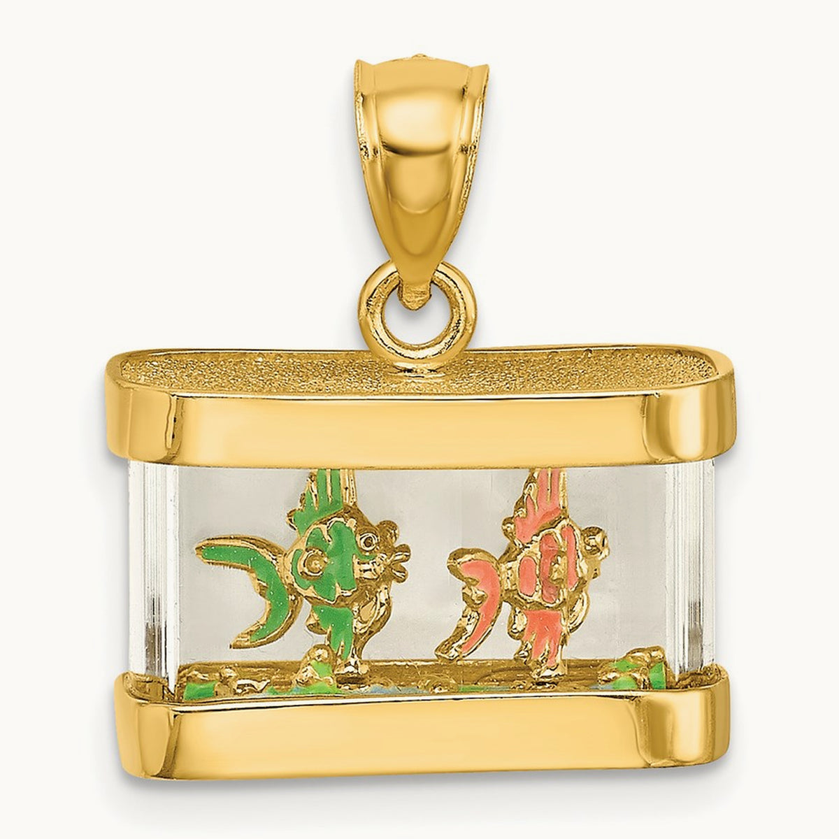 3-D Moveable Enamel Fish Aquarium Charm, 14K