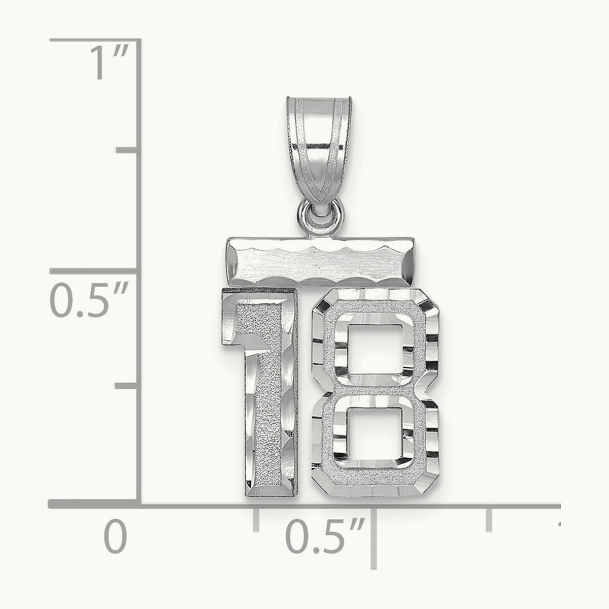 Small Brushed Diamond-cut Number 18 Charm — 14K White Gold