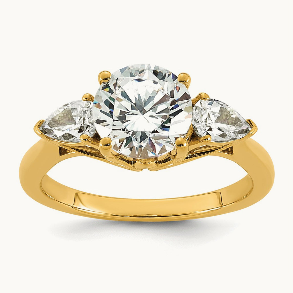 Round with Pear 3 Stone Engagement Ring, 1.25-3.50 ct tw Lab-Grown Diamond — 2 1/2 ct, 14K Yellow Gold