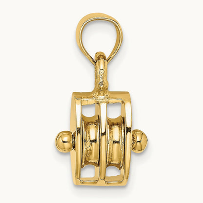 Polished 3-D Moveable Pulley Charm, 14K