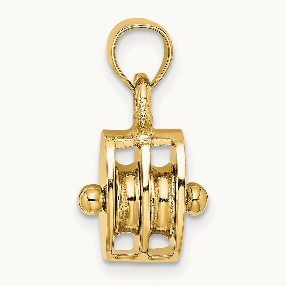 Polished 3-D Moveable Pulley Charm, 14K