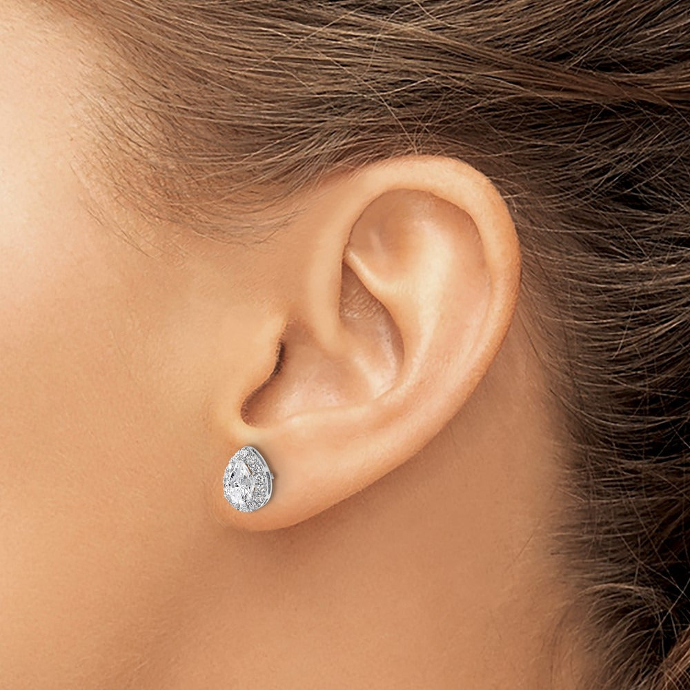 Pear Halo Post Earrings, 1.25-6.75 ct tw Lab-Grown Diamond — 1 1/4 ct, 14K White Gold