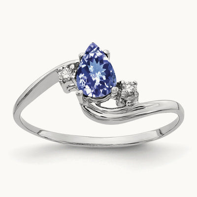 6x4mm Pear Tanzanite AA Diamond ring, 14K White Gold