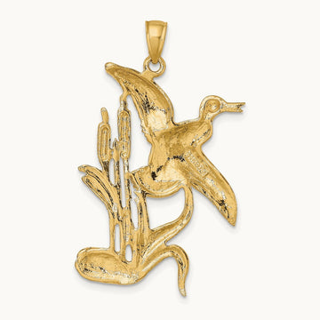 Duck Flying From Willow Charm, 14K