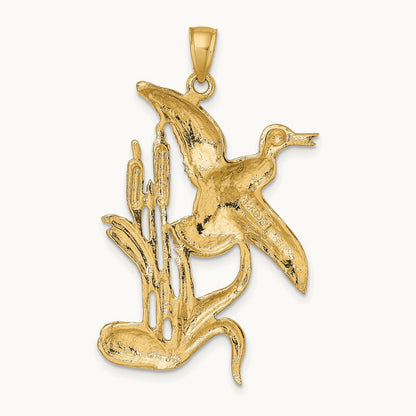 Duck Flying From Willow Charm, 14K