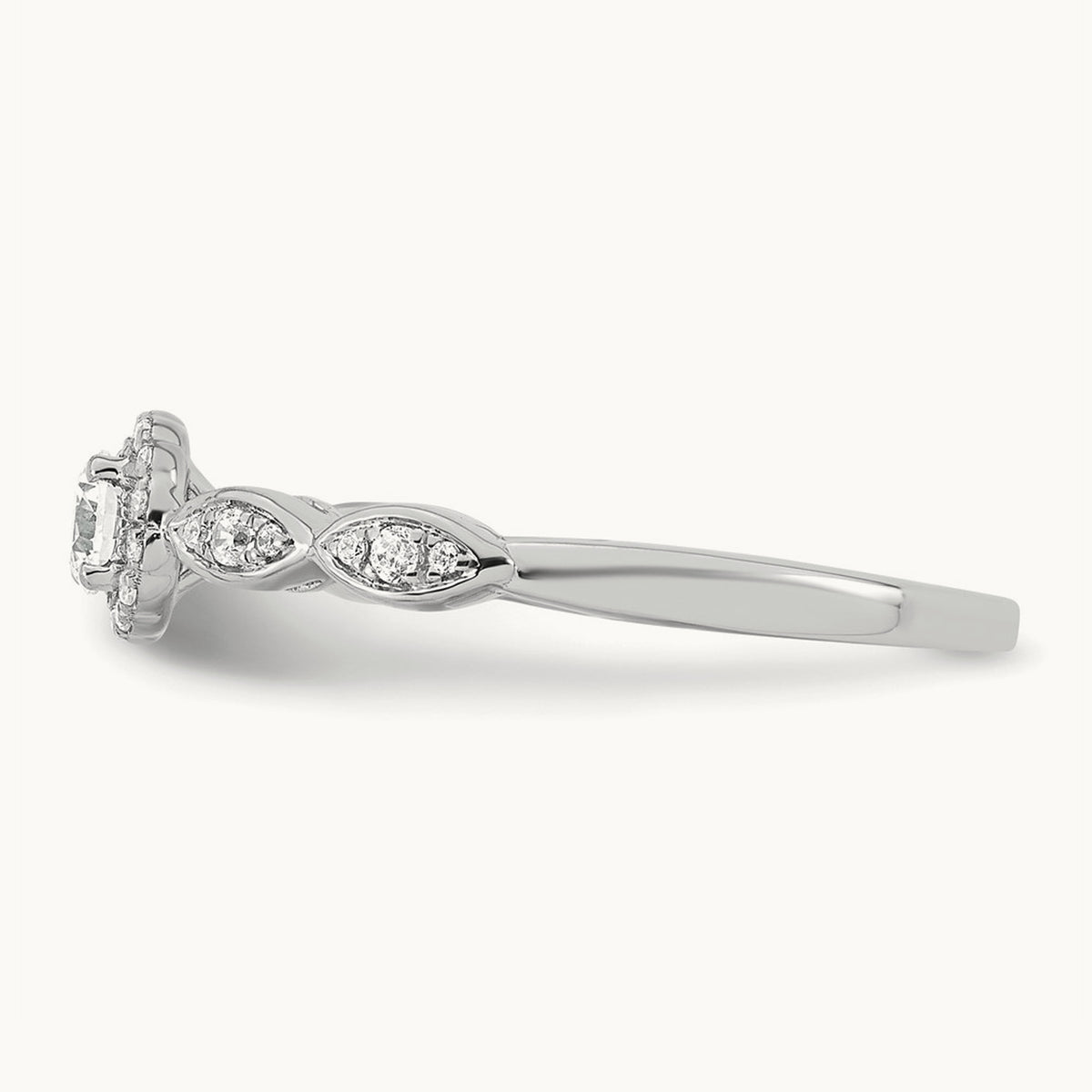 Polished Complete Diamond Round Halo Engagement Ring, 14K White Gold