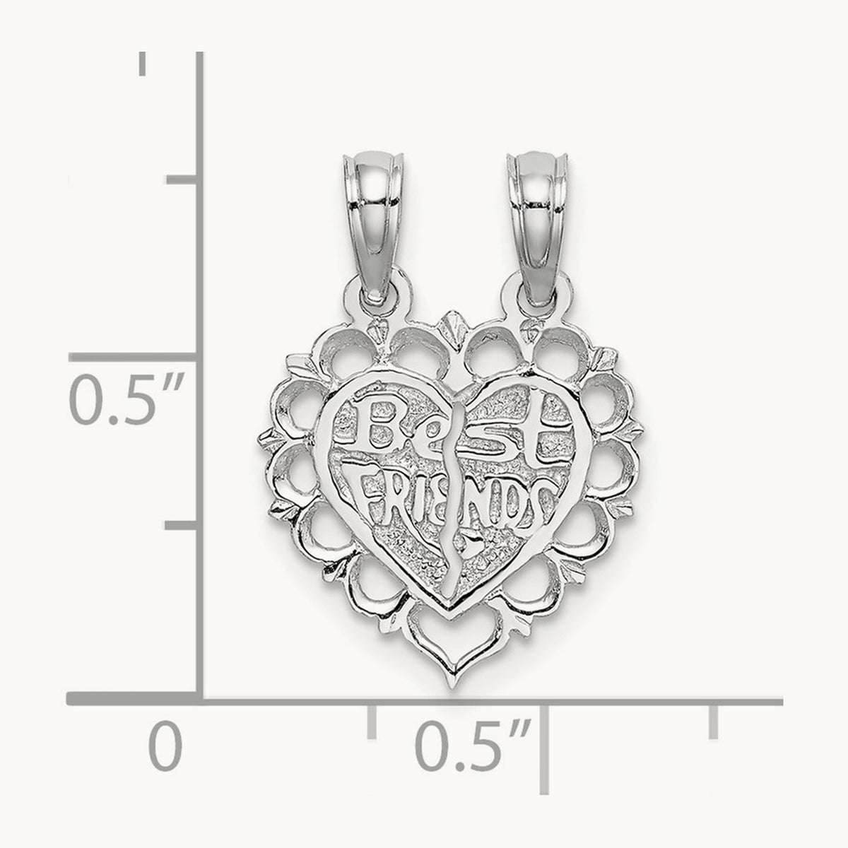 BEST FRIEND 2 Piece Break-Apart Heart Charm — 14K White Gold