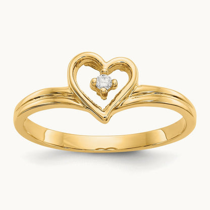 Polished AA Diamond heart ring, 14K