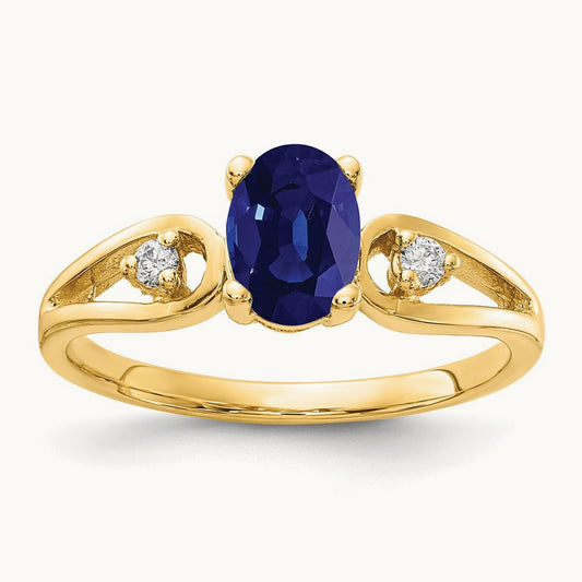 7x5mm Oval Sapphire AA Diamond ring, 14K