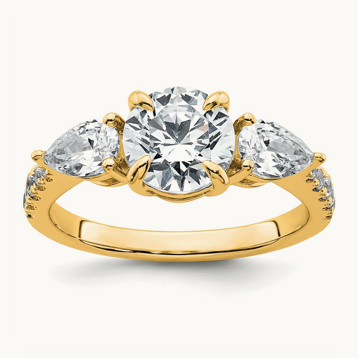 Round Center Semi-Mount 3 Stone Engagement Ring, 0.50-0.75 ct tw Lab-Grown Diamond — 3/4 ct (holds 1 ct center), 14K Yellow Gold