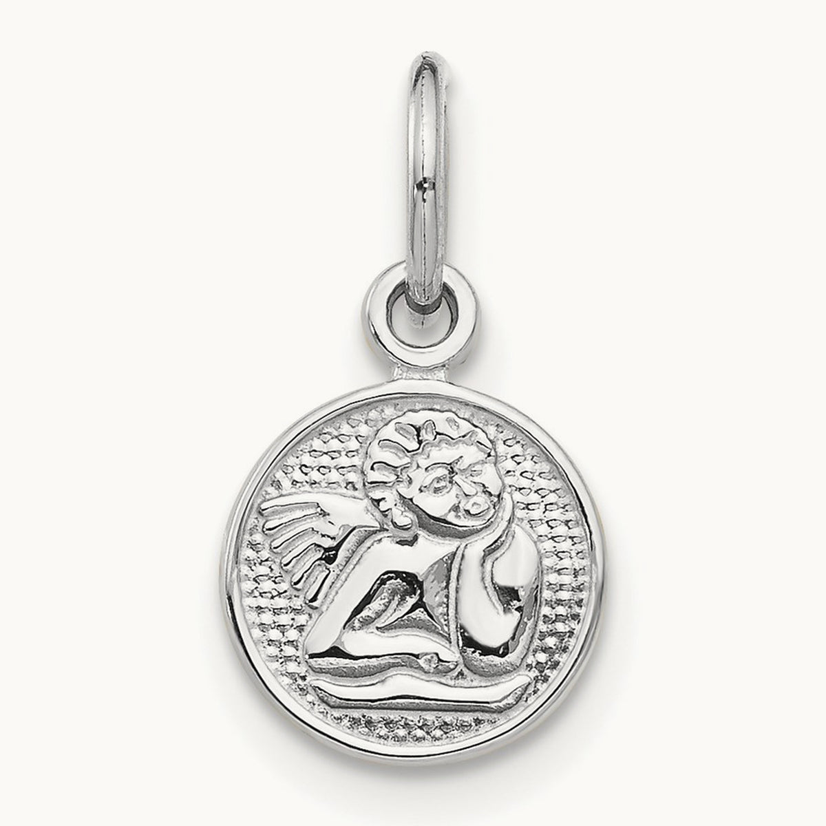 Small Polished Angel Charm — 14K White Gold