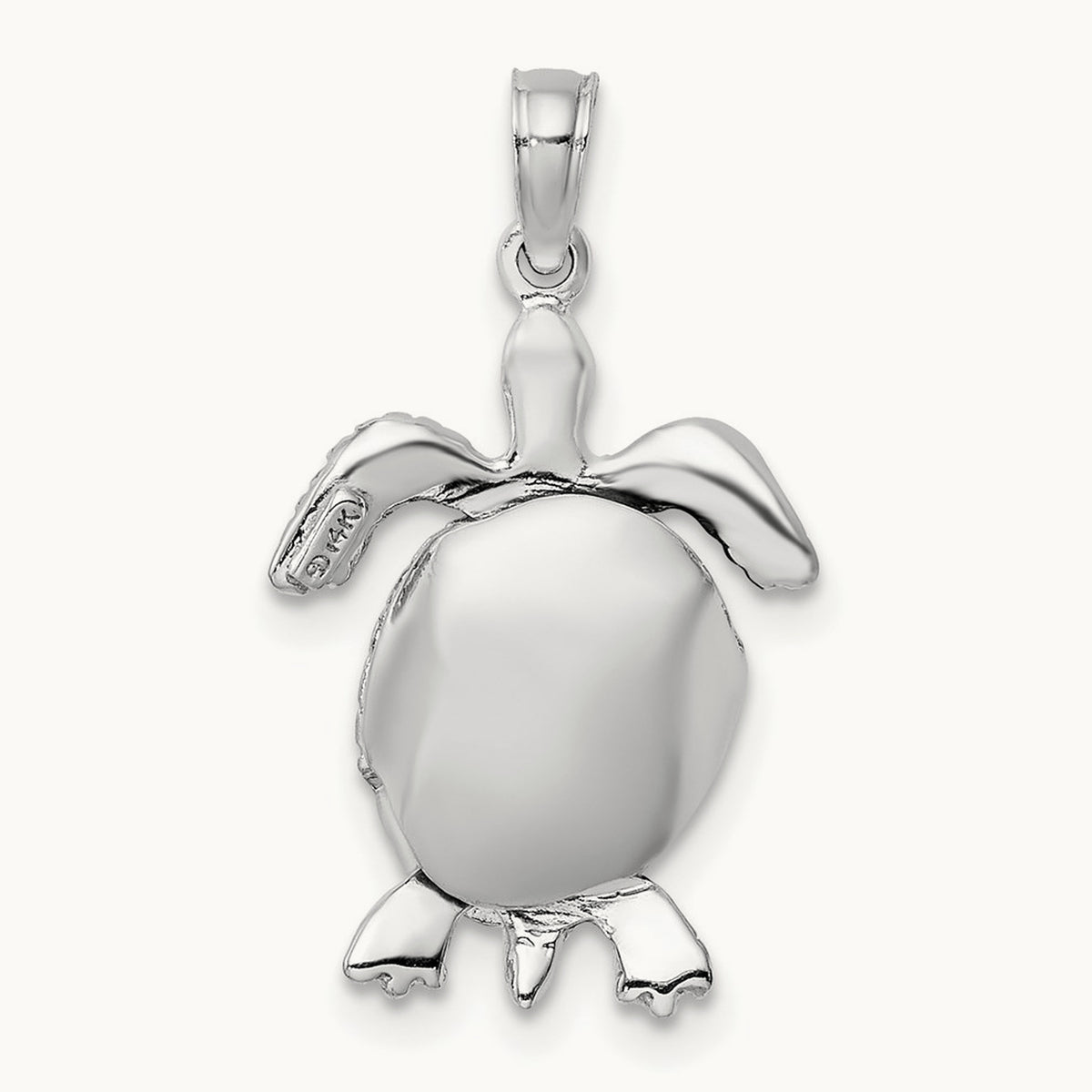 3-D Moveable Sea Turtle Charm, 14K White Gold