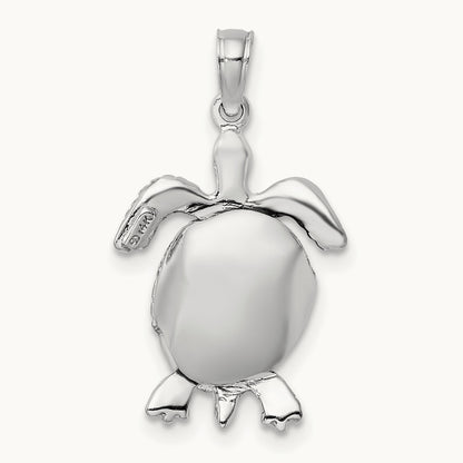 3-D Moveable Sea Turtle Charm, 14K White Gold