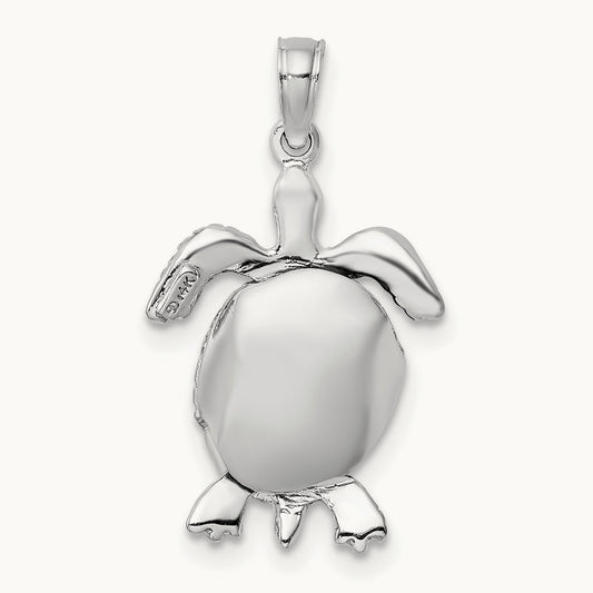 3-D Moveable Sea Turtle Charm, 14K White Gold