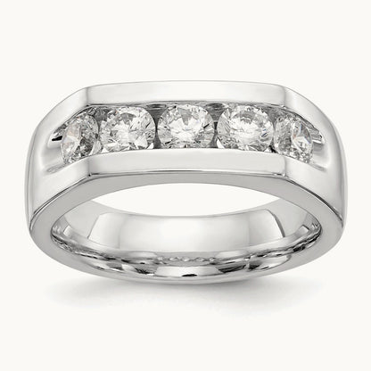 5-Stone Diamond Channel Band, 14K White Gold