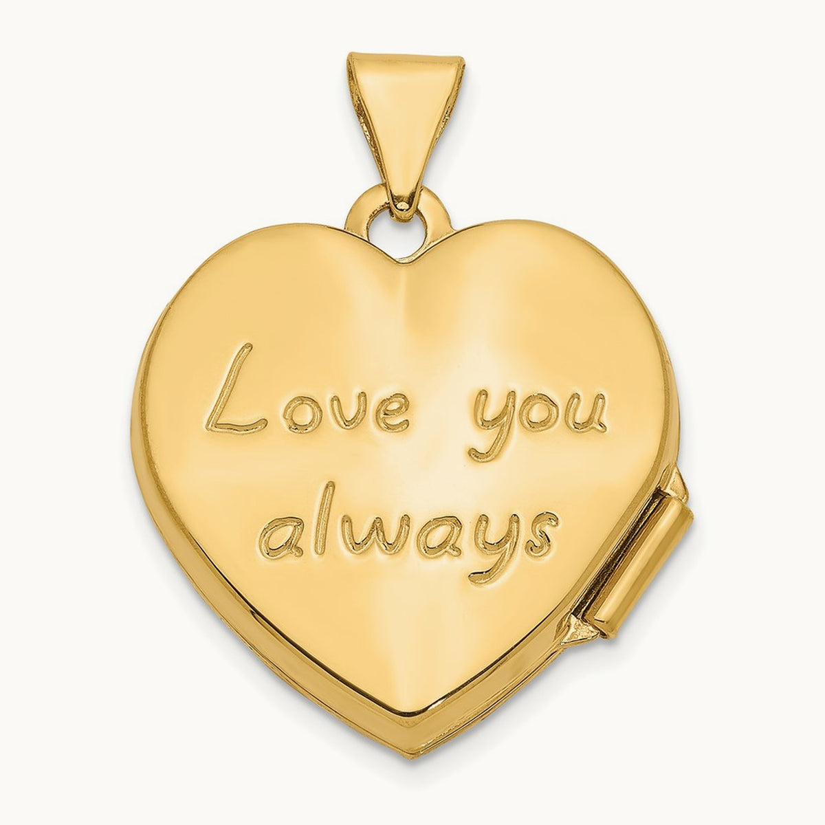 Scrolled LOVE YOU ALWAYS Heart Locket — 14K Yellow Gold, 24mm