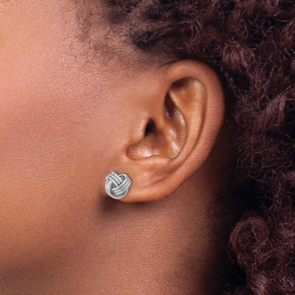 Polished Triple Love Knot Post Earrings — 14K White Gold