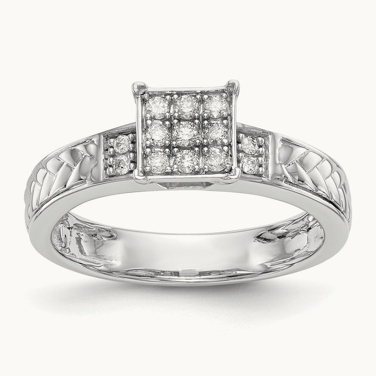 Diamond Trio Cluster Complete Engagement Ring, 10K White Gold