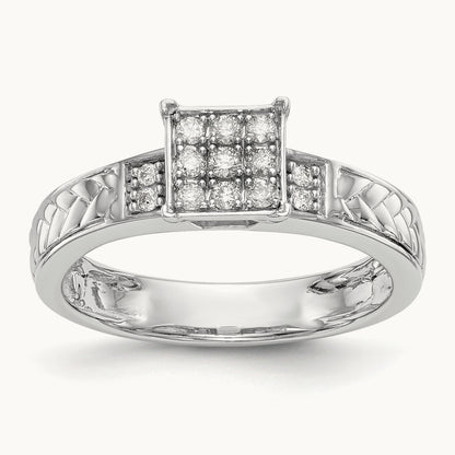Diamond Trio Cluster Complete Engagement Ring, 10K White Gold