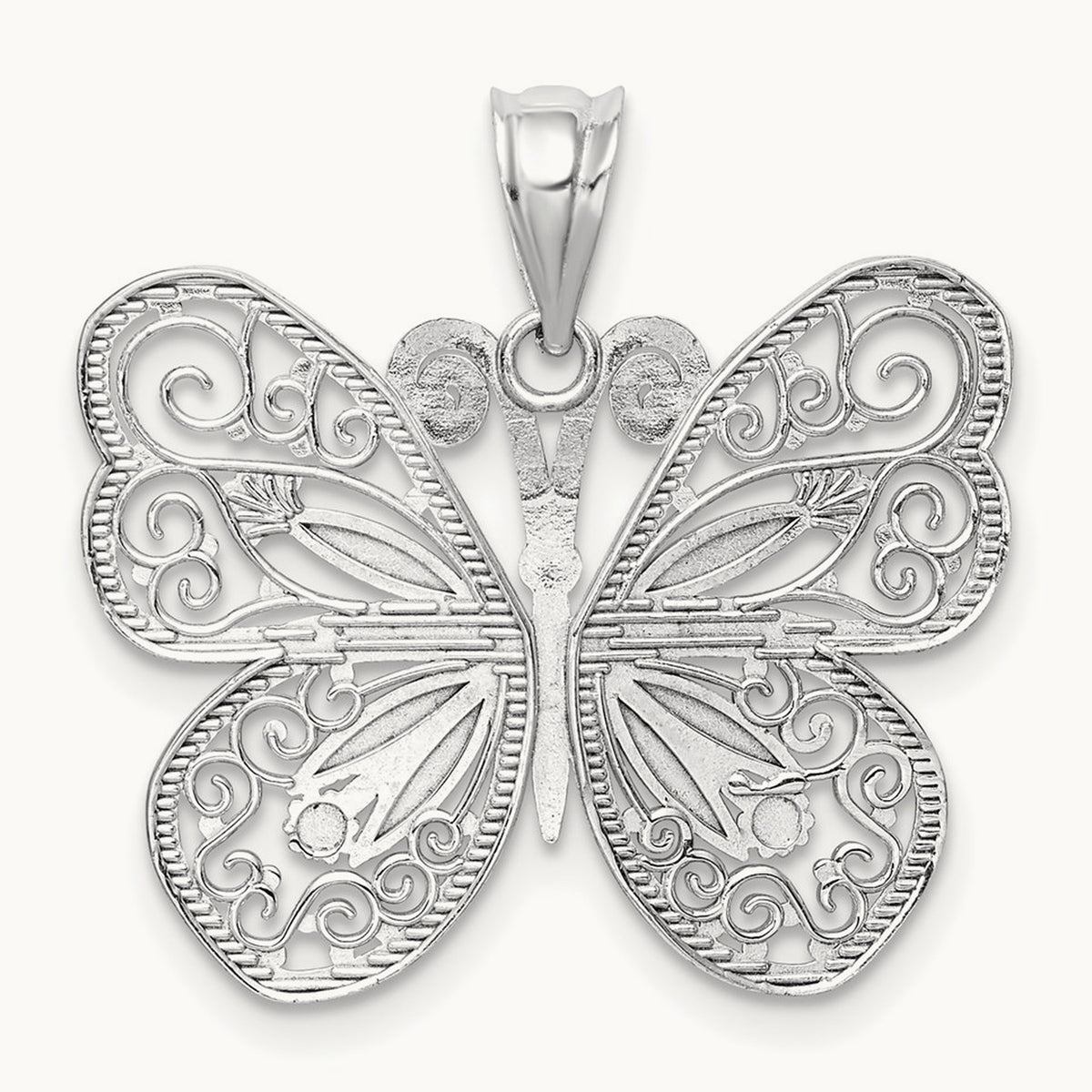 Polished & Diamond-cut Butterfly Pendant, 14K White