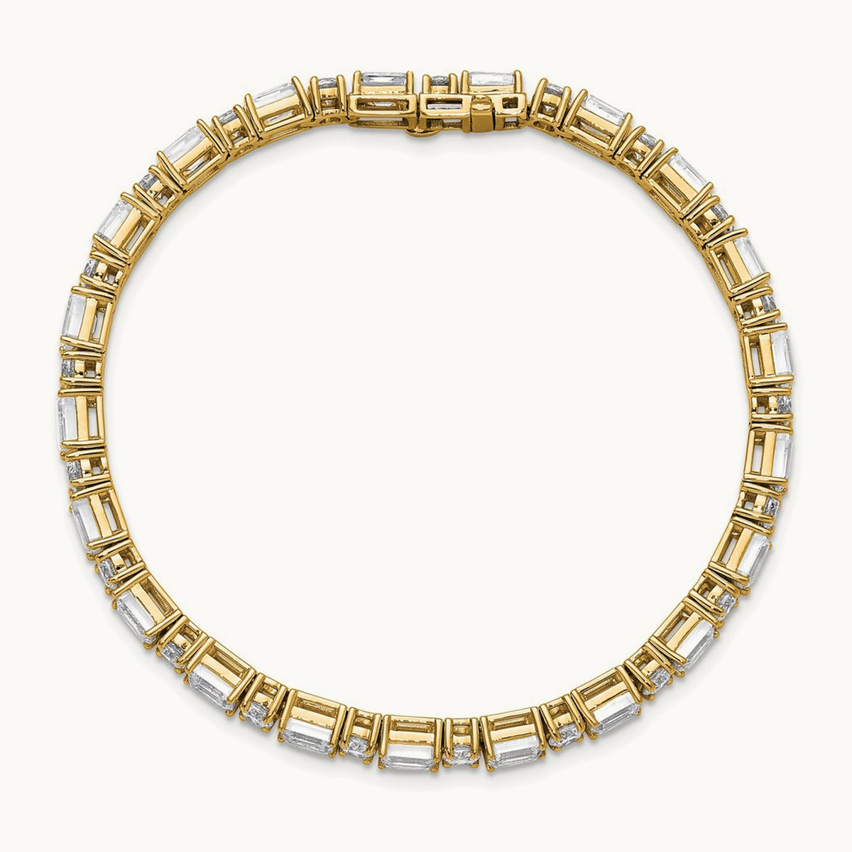 Emerald/Round Tennis Bracelet, 10.00 ct tw Lab-Grown Diamond — 14K Yellow Gold