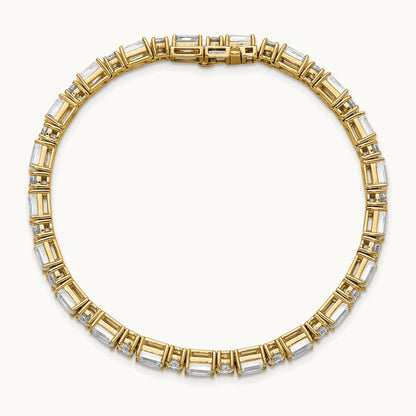 Emerald/Round Tennis Bracelet, 10.00 ct tw Lab-Grown Diamond — 14K Yellow Gold