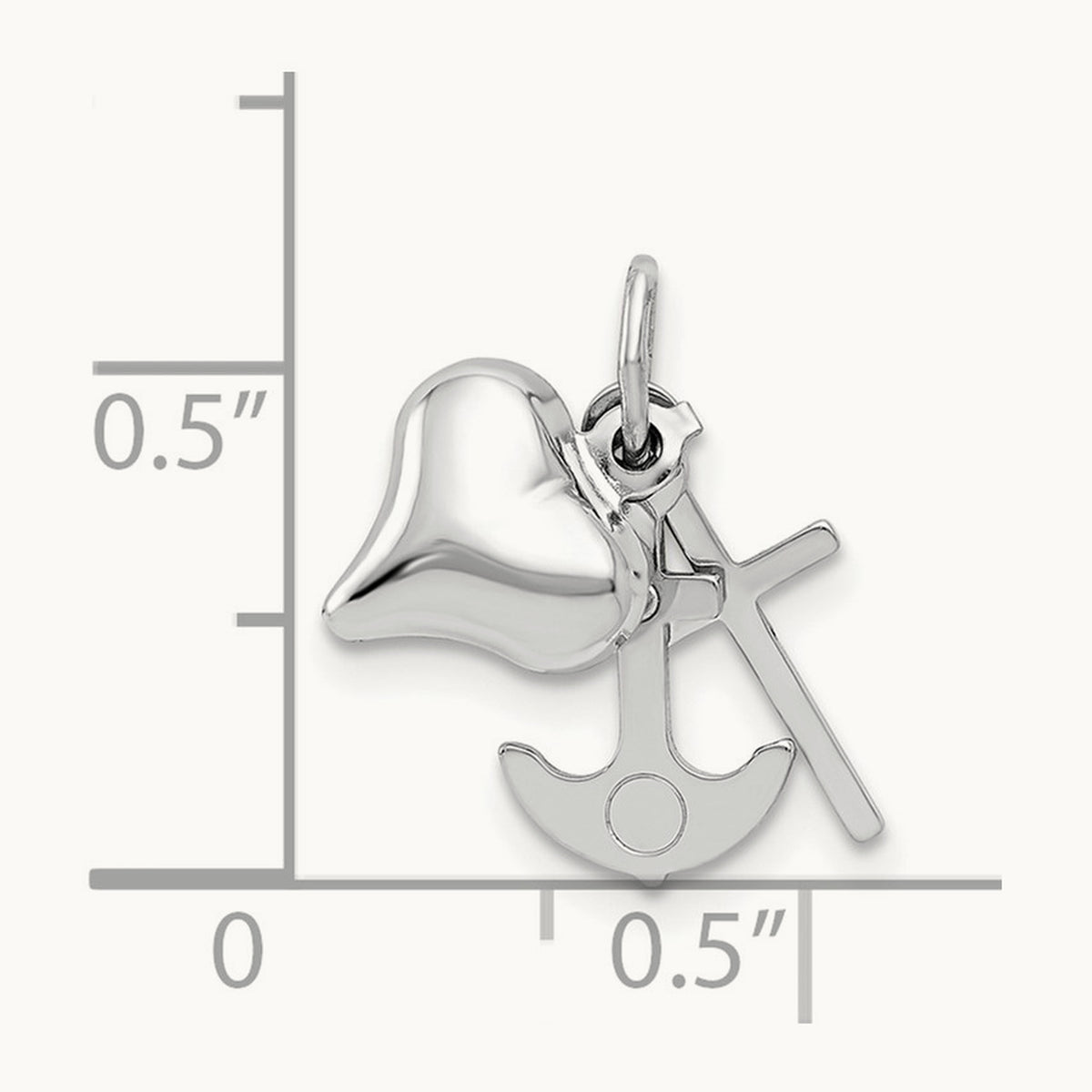 3D Heart, Cross And Anchor Pendant, 14K White Gold