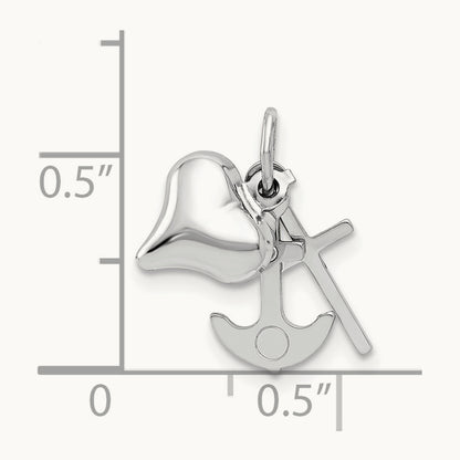 3D Heart, Cross And Anchor Pendant, 14K White Gold