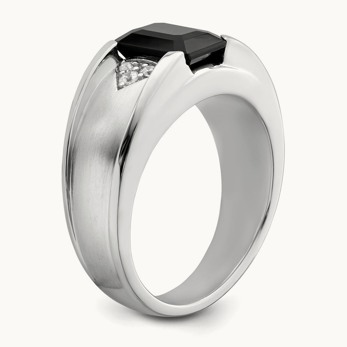 Onyx and Diamond Mens Ring, 14K White Gold
