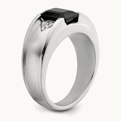 Onyx and Diamond Mens Ring, 14K White Gold