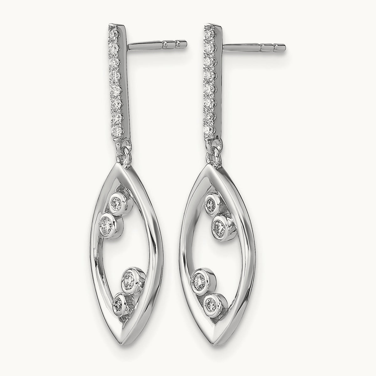 Polished Fancy Dangle Diamond Post Earrings, 14K White Gold