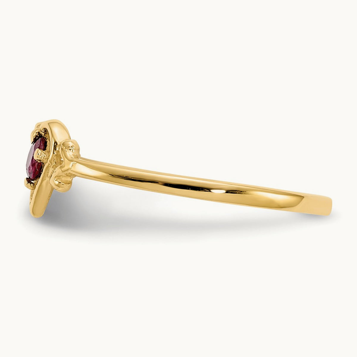 Ruby Birthstone Heart Ring — 14K Yellow Gold, 7