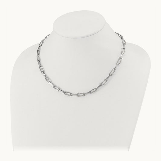 Polished Diamond Paperclip Link 18in Necklace — 14K White Gold